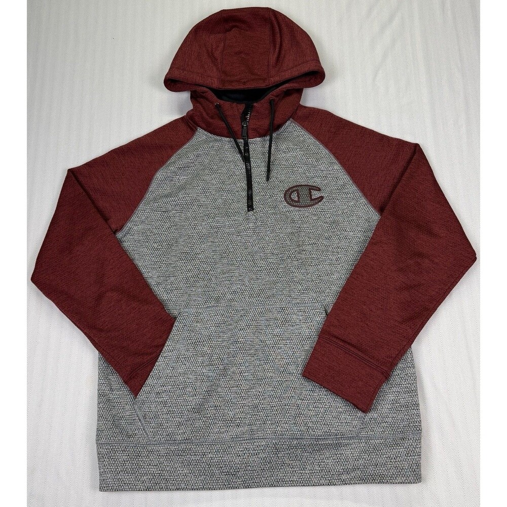 Champion 1/4 Zip Hoodie Raglan Sleeve Athletic Sweatshirt Pullover Mens Size M